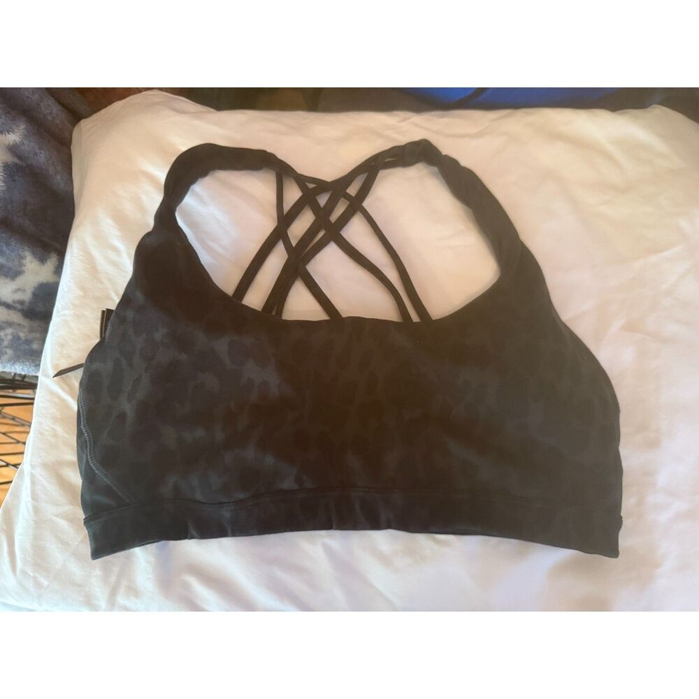 Victoria's Secret Sports Bra Black Leopard Print Sz Large EUC
